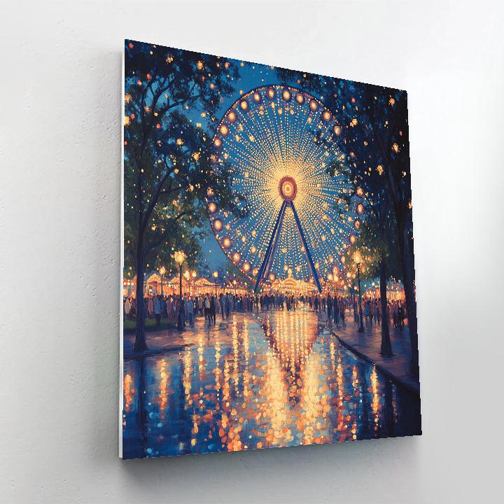 Seurat Inspired Ferris Wheel At Dusk paint by number