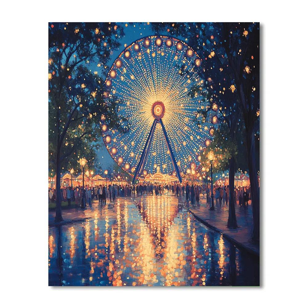 Seurat Inspired Ferris Wheel At Dusk paint by number