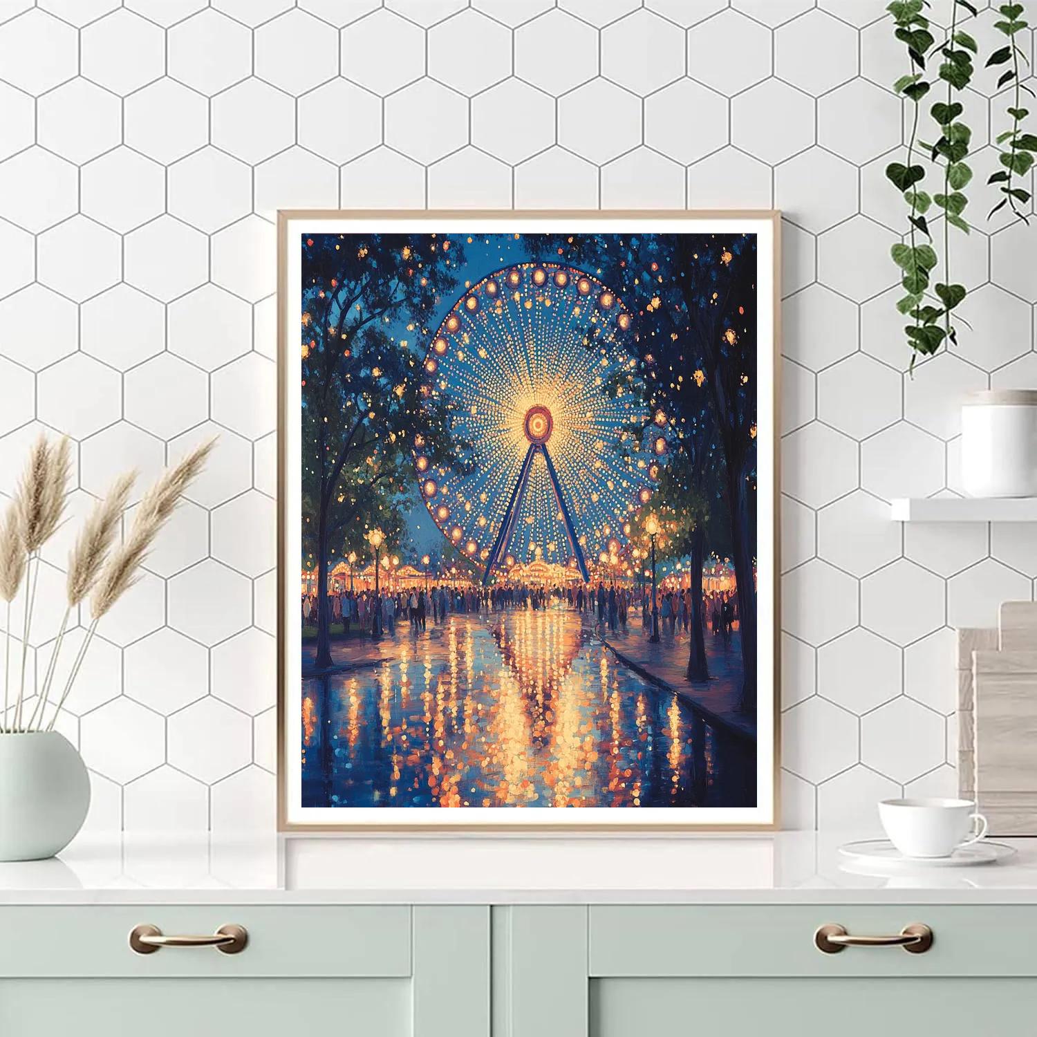 Seurat Inspired Ferris Wheel At Dusk paint by number