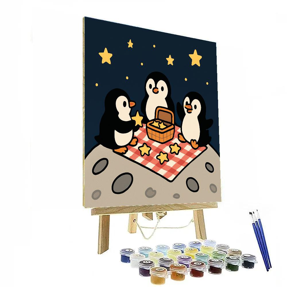 Moon Picnic Penguins painting number kit