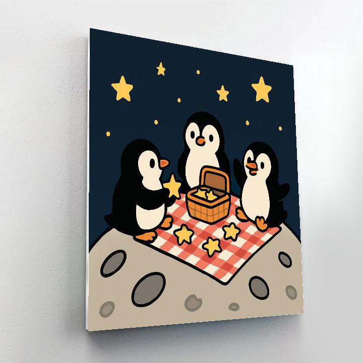 Moon Picnic Penguins painting number kit