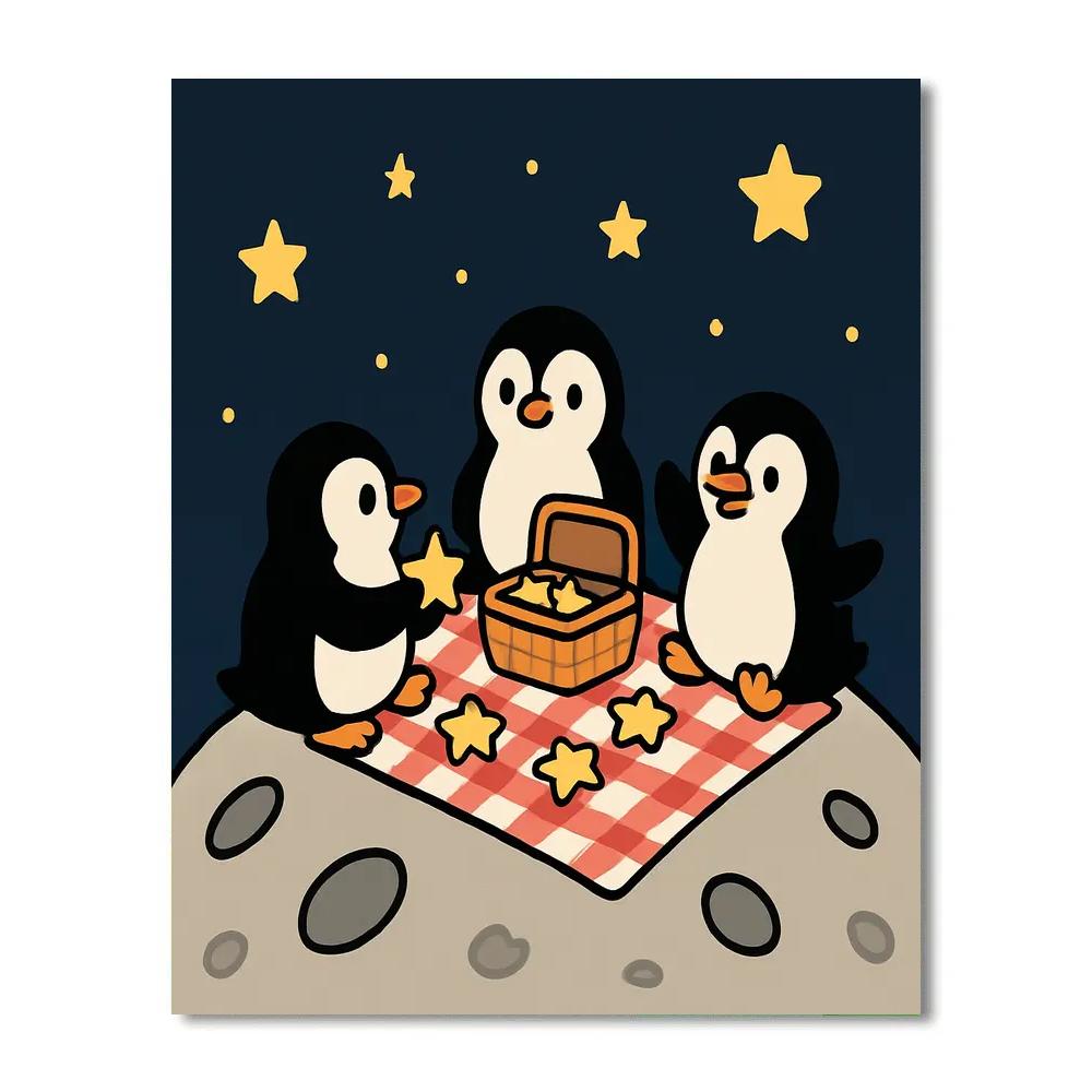 Moon Picnic Penguins painting number kit