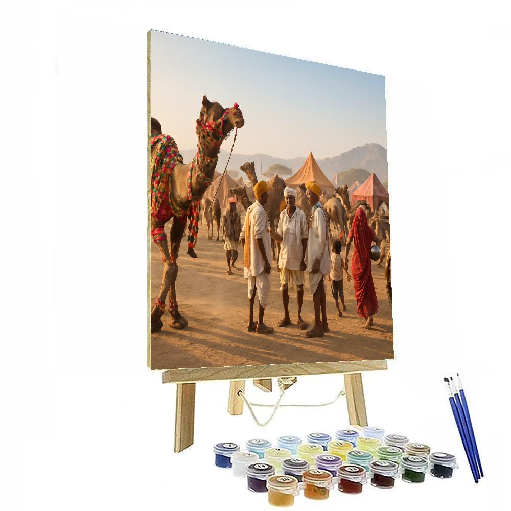 Pushkar Camel Fair Market Scene Number painting