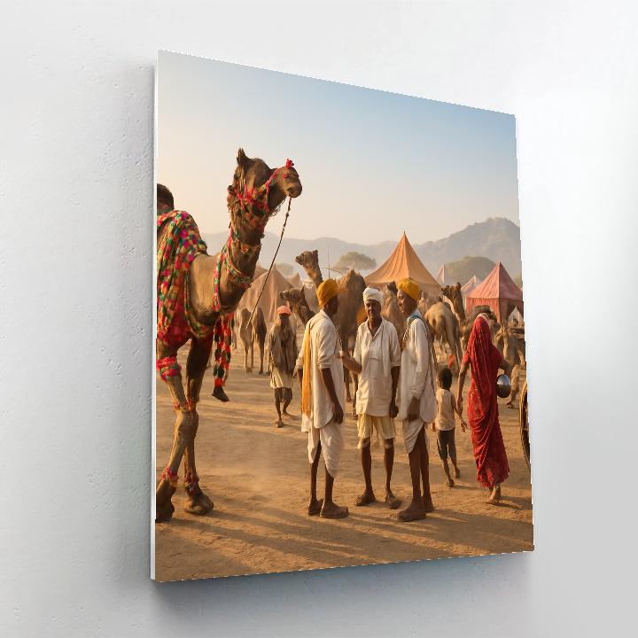 Pushkar Camel Fair Market Scene Number painting