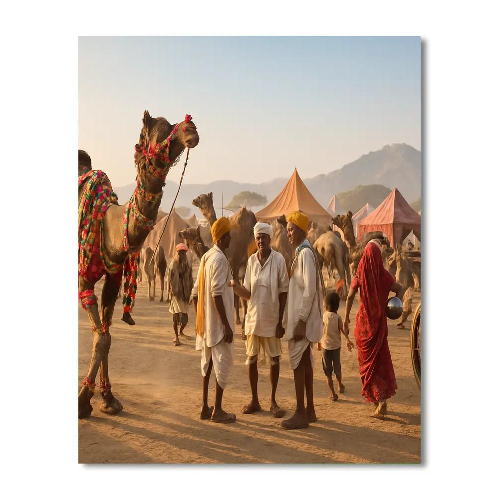 Pushkar Camel Fair Market Scene Number painting