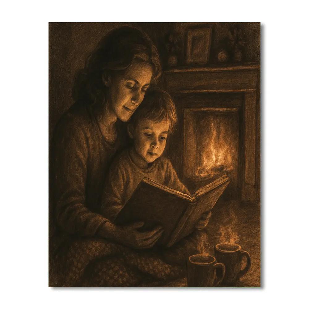 Cozy Fireplace Story Circle paint by number