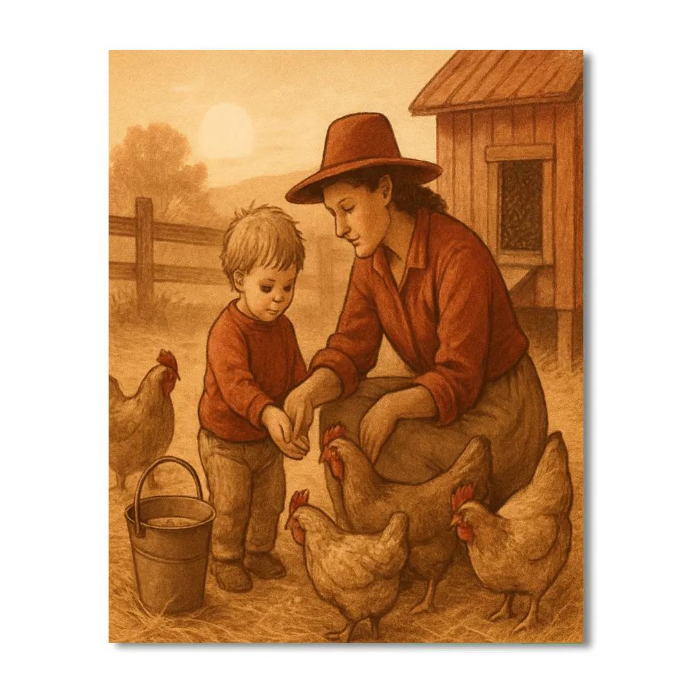 Morning Farmer Feeding painting number kit