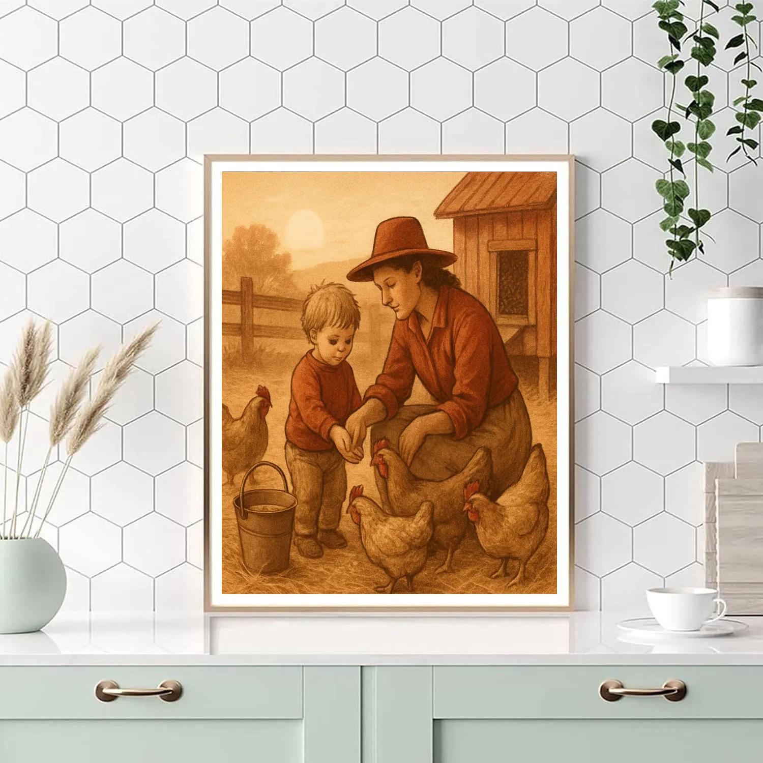 Morning Farmer Feeding painting number kit