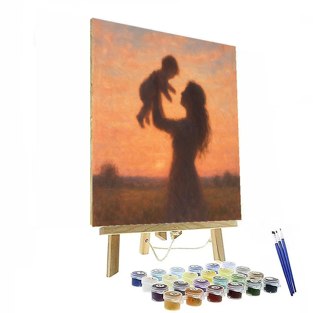 Sunset Silhouettes Of Mother And Child Numbered painting kits