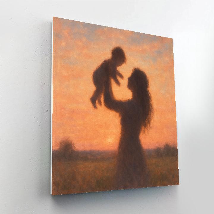 Sunset Silhouettes Of Mother And Child Numbered painting kits