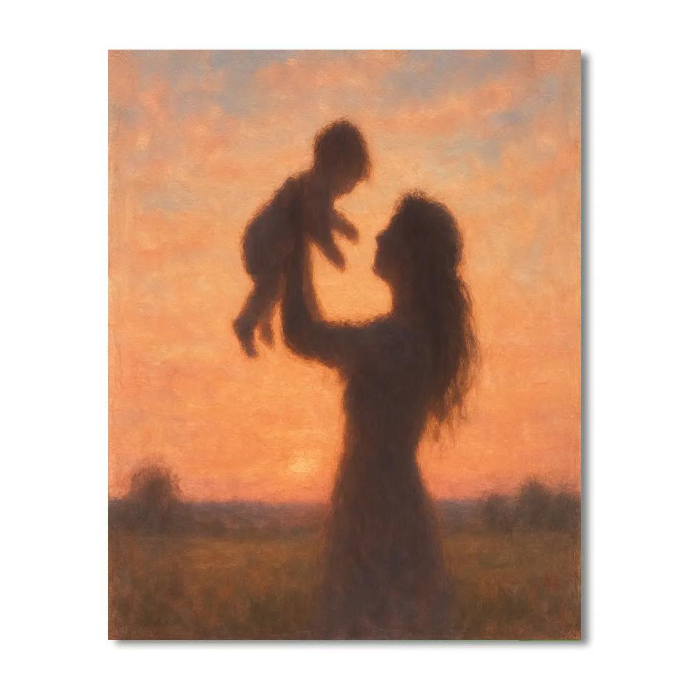 Sunset Silhouettes Of Mother And Child Numbered painting kits