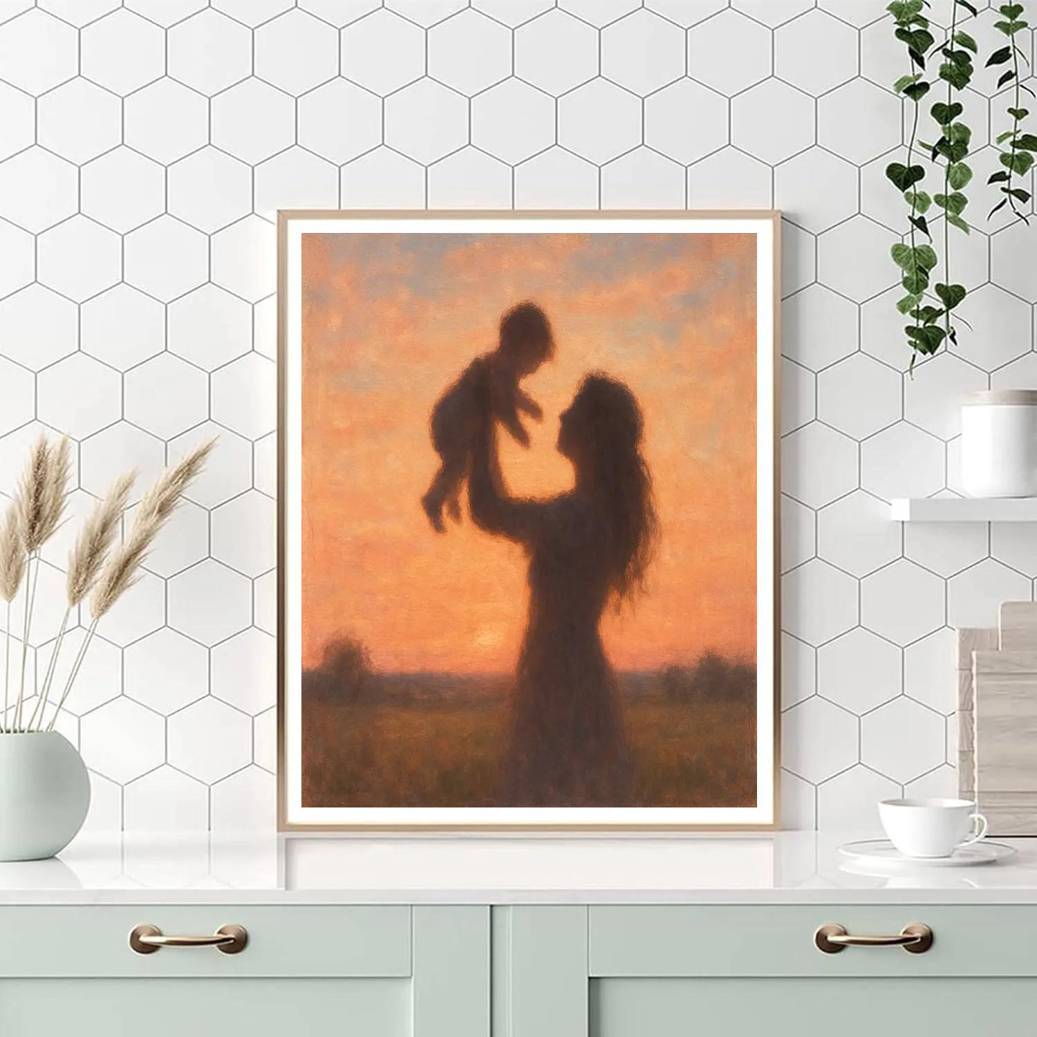 Sunset Silhouettes Of Mother And Child Numbered painting kits