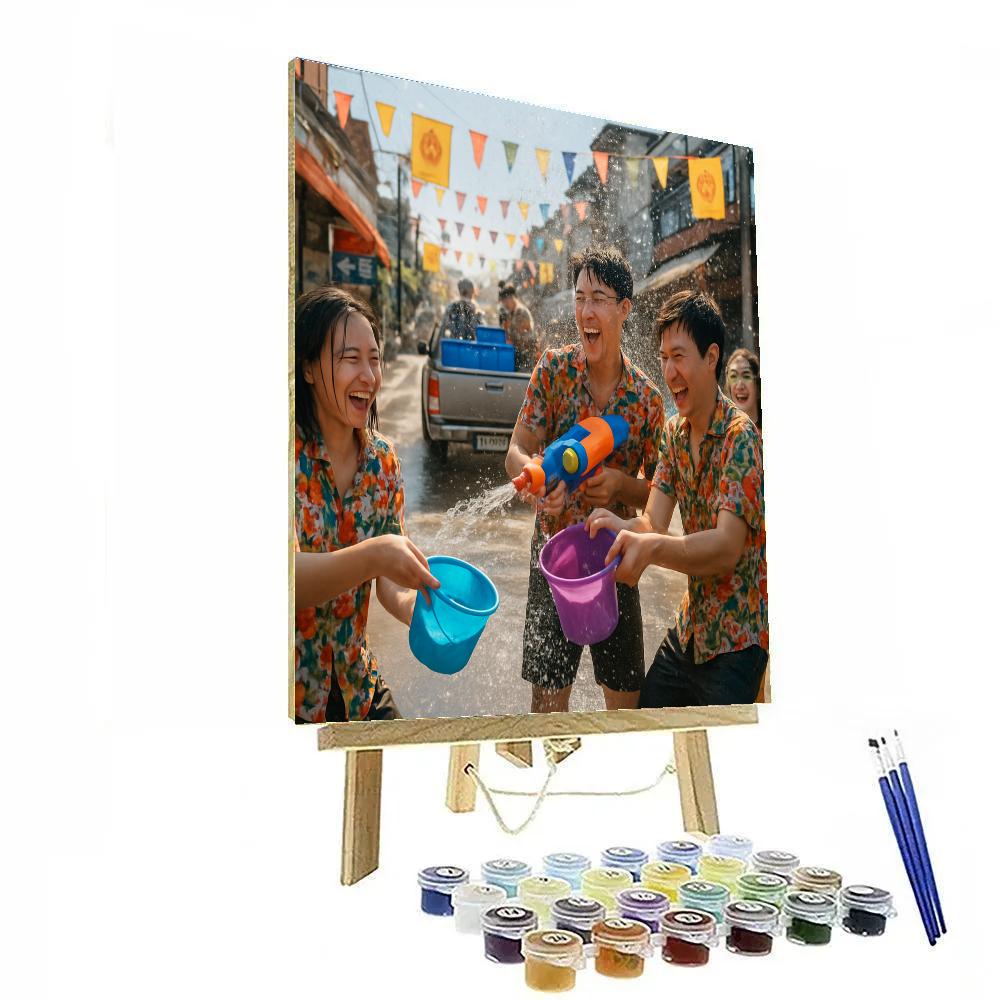 Songkran Water Festival Street Scene DIY paint by numbers