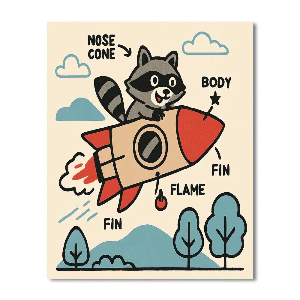 Rocket-Riding Raccoon Painting by numbers kit