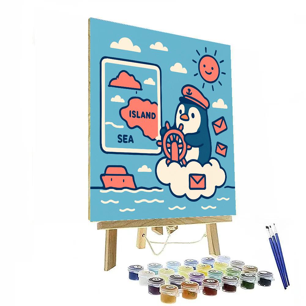 Cloud-Boat Penguin Post Painting by numbers kit