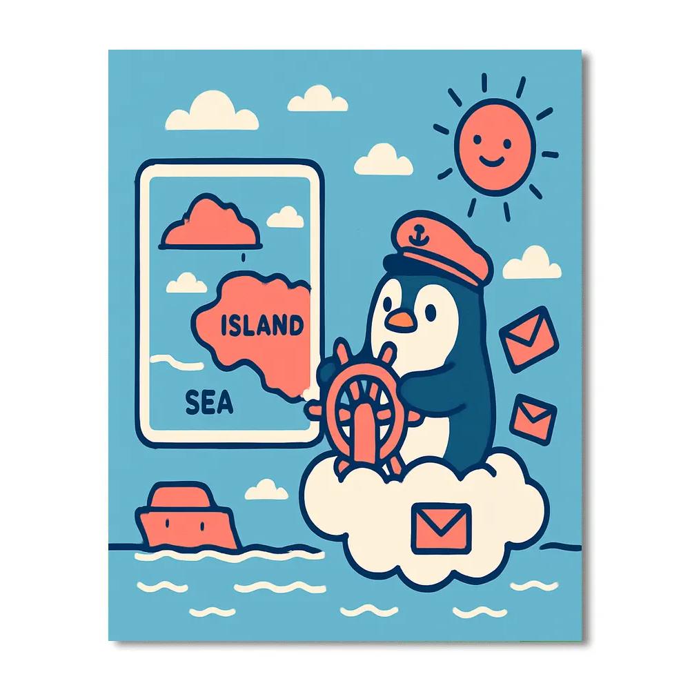 Cloud-Boat Penguin Post Painting by numbers kit