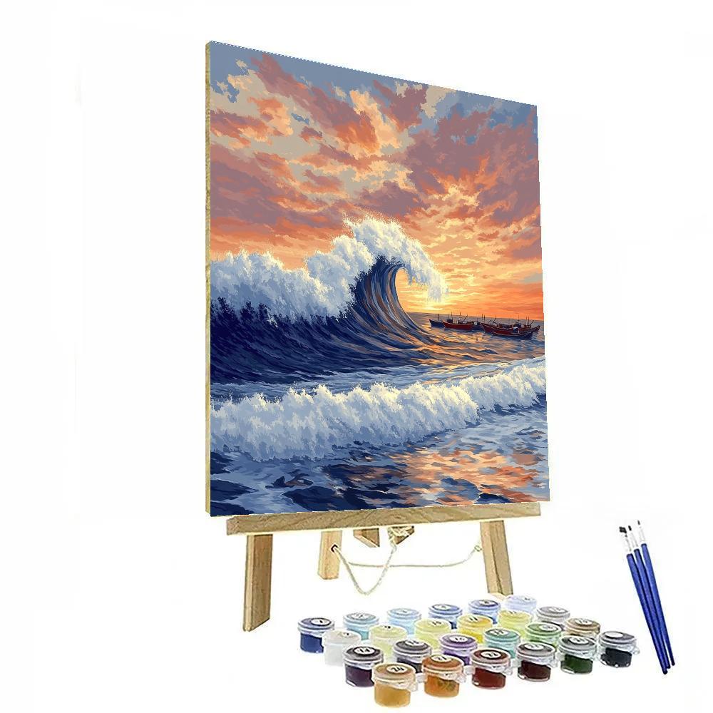 Hokusai Inspired Great Wave At Sunset Paint by numbers art