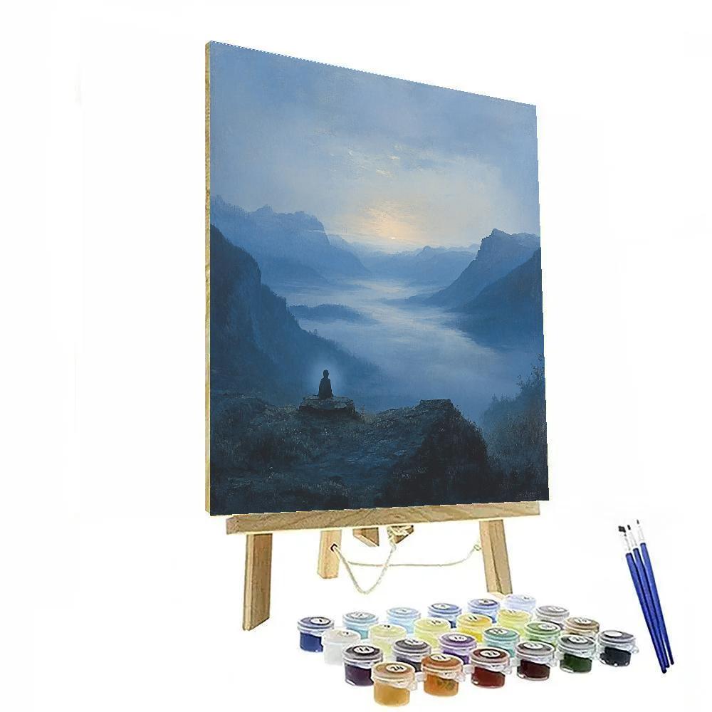 Caspar David Friedrich Inspired Misty Mountain Morning paint by number