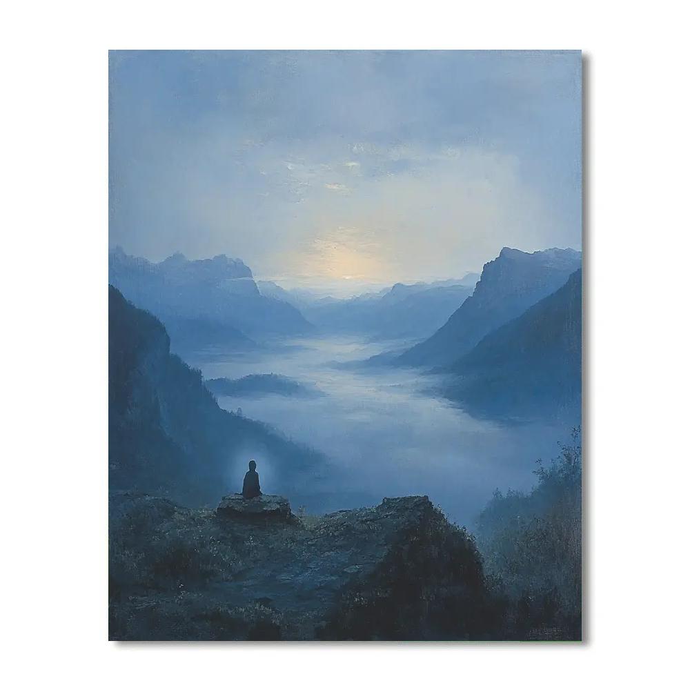Caspar David Friedrich Inspired Misty Mountain Morning paint by number