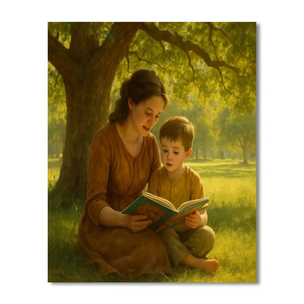 Mom Reading To Child Under Tree Paint by numbers art