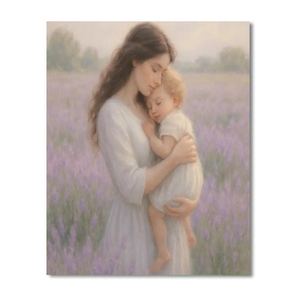 Mother And Child Hug In Lavender Field paint by numbers