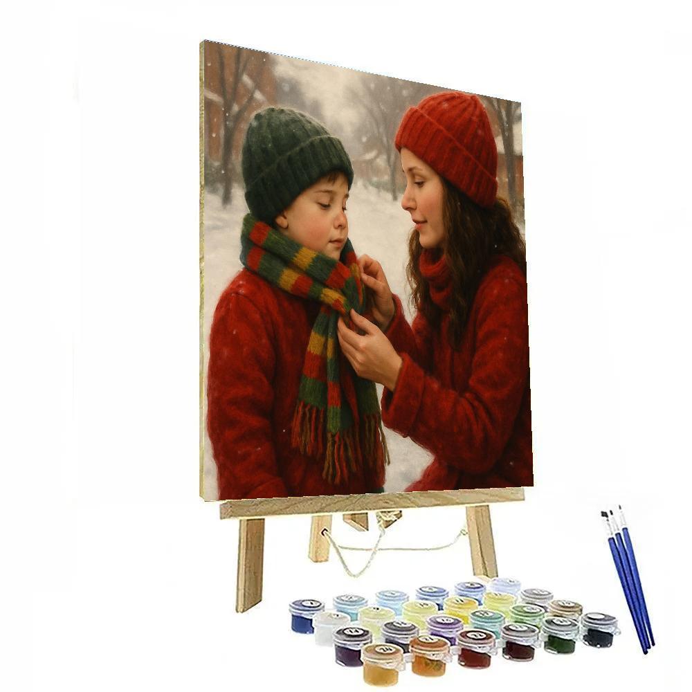 Mom Teaching Child To Tie A Scarf Paint by numbers kits