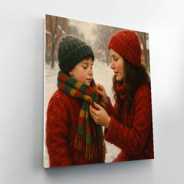 Mom Teaching Child To Tie A Scarf Paint by numbers kits