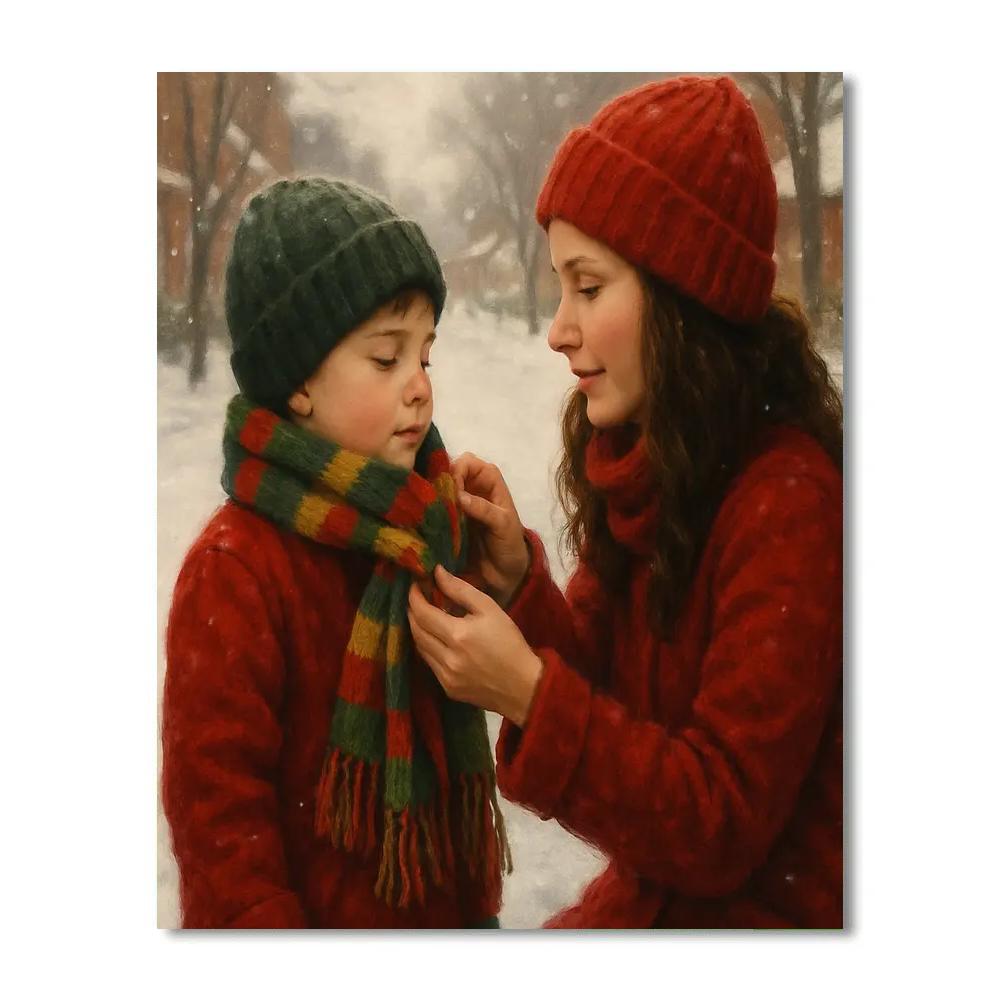 Mom Teaching Child To Tie A Scarf Paint by numbers kits