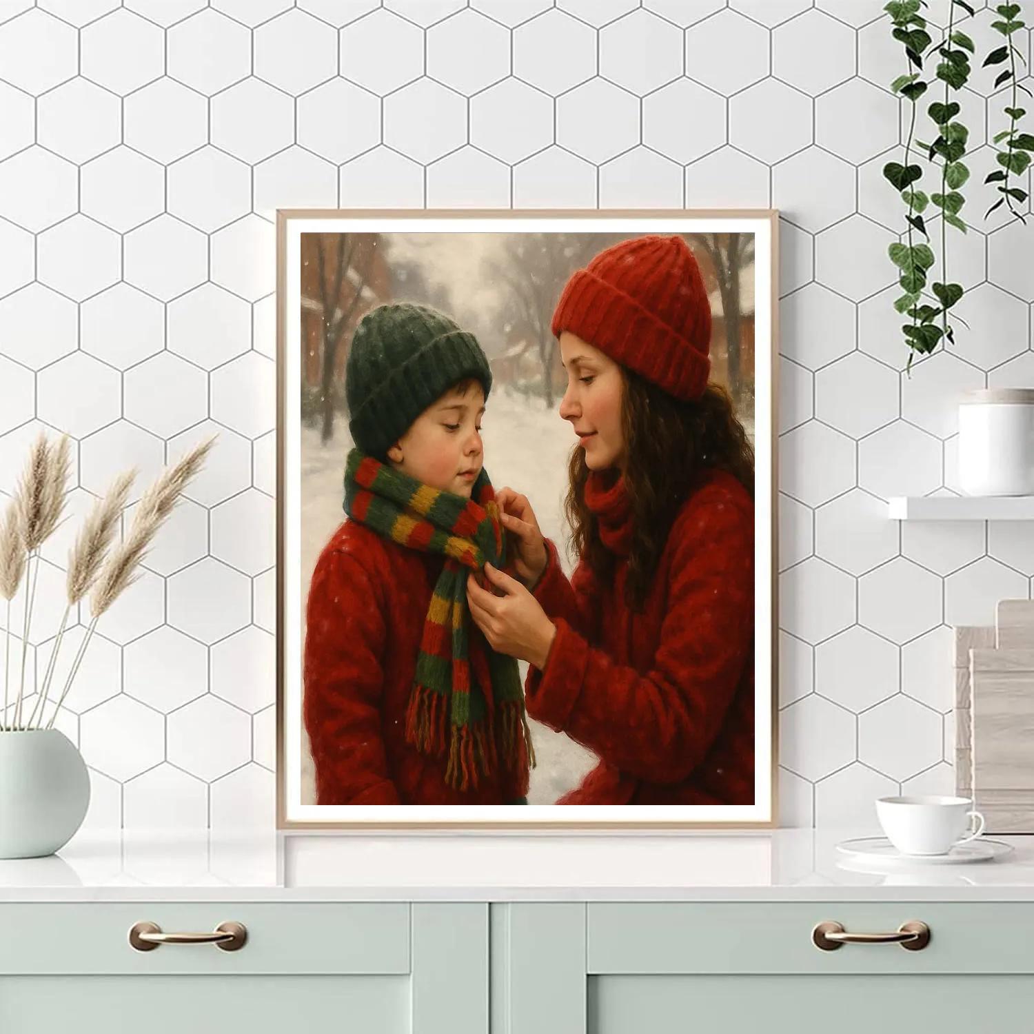 Mom Teaching Child To Tie A Scarf Paint by numbers kits