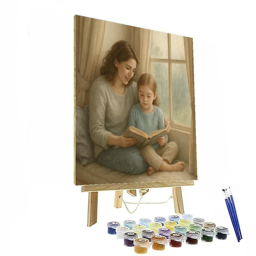 Mother And Child Reading On Window Seat paint by number
