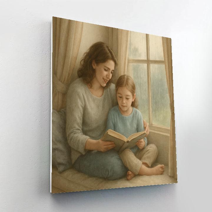 Mother And Child Reading On Window Seat paint by number