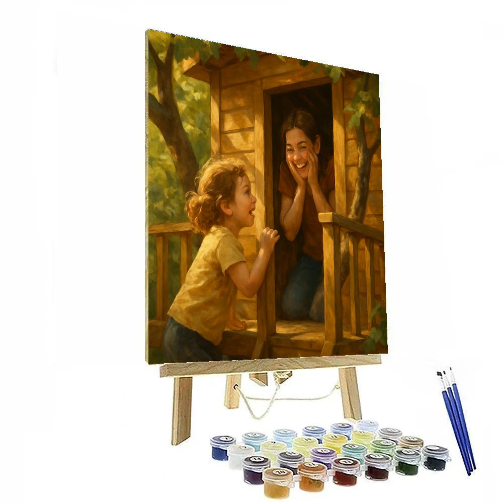 Mother And Child Playing Hide In Treehouse paint by number