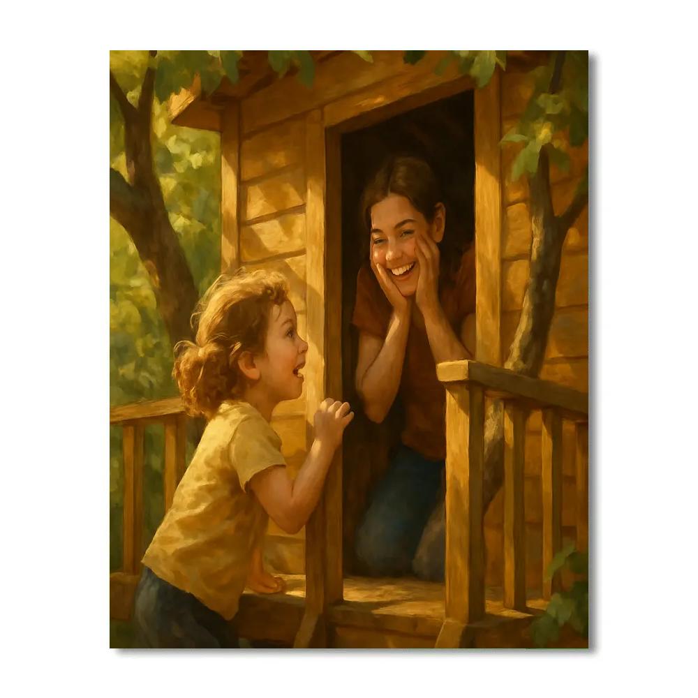 Mother And Child Playing Hide In Treehouse paint by number