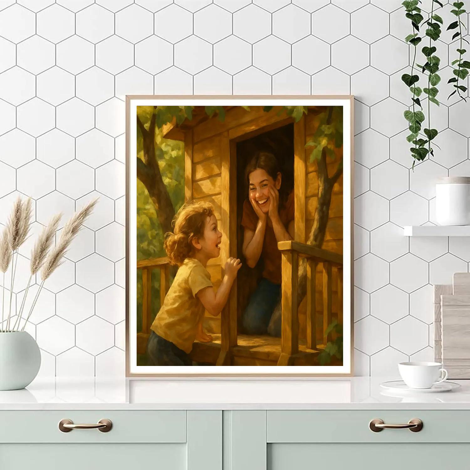 Mother And Child Playing Hide In Treehouse paint by number