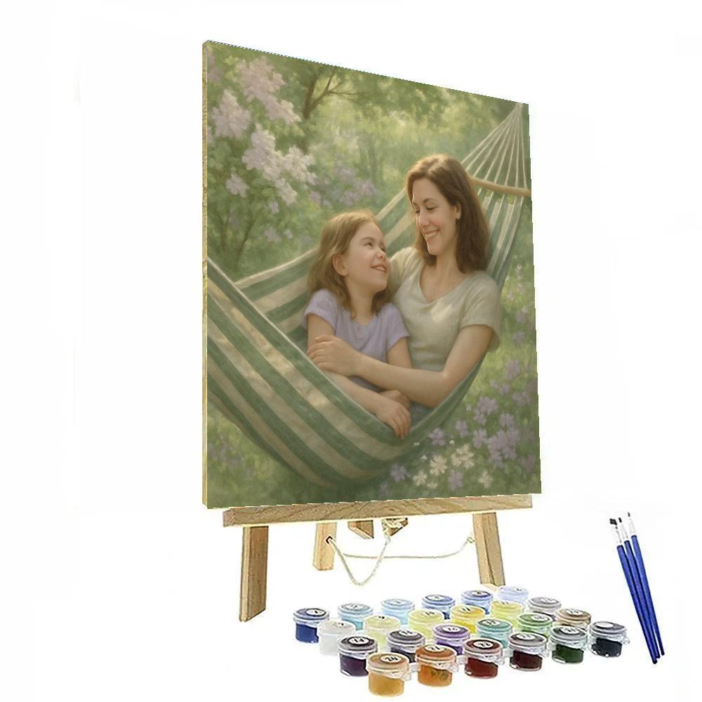 Mother And Child Sharing A Garden Hammock Numbered painting kits