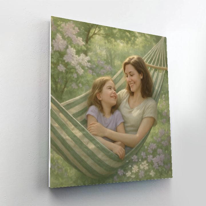 Mother And Child Sharing A Garden Hammock Numbered painting kits