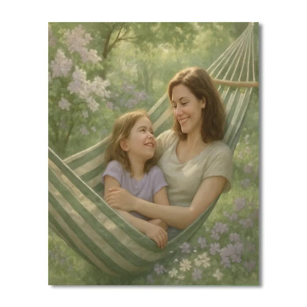Mother And Child Sharing A Garden Hammock Numbered painting kits