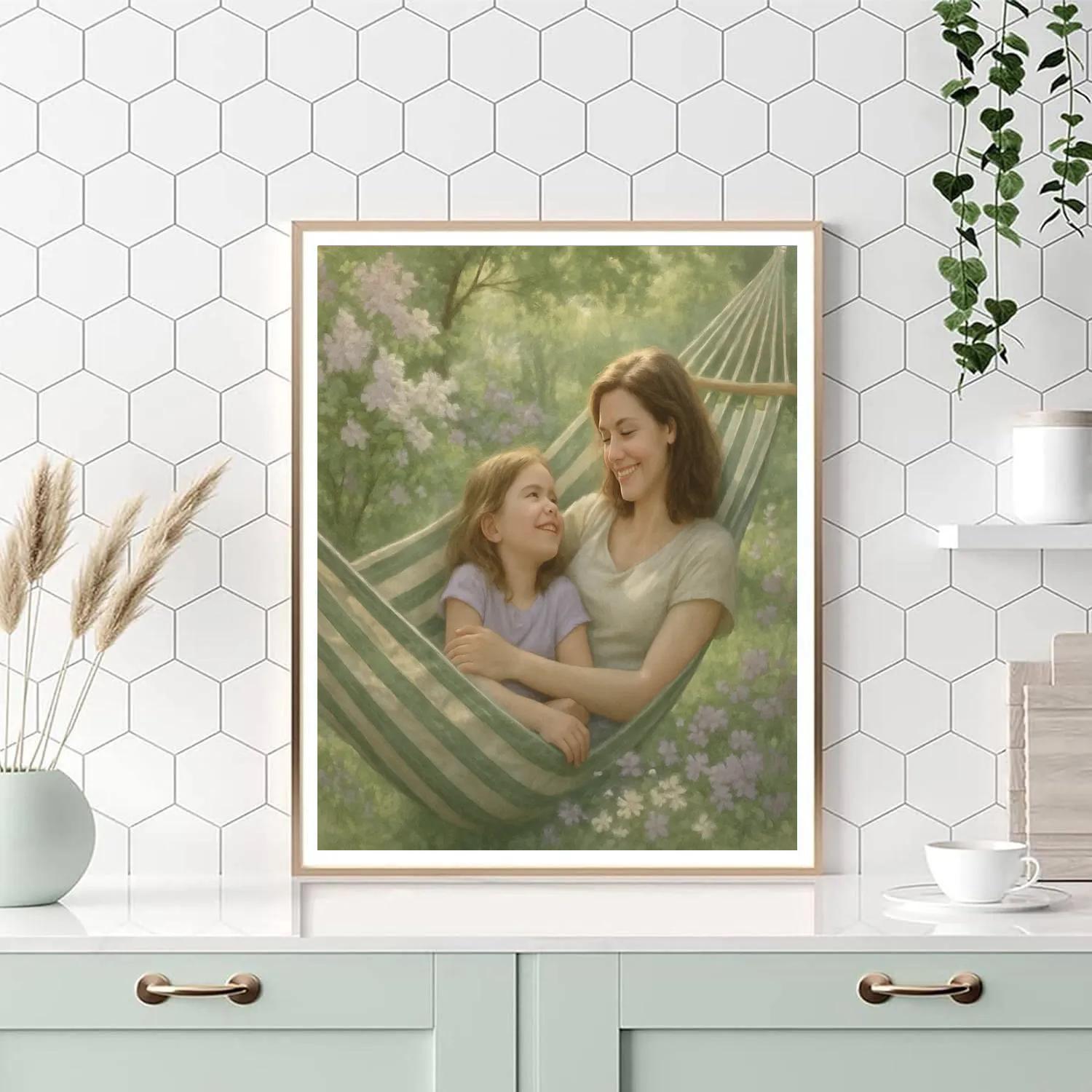 Mother And Child Sharing A Garden Hammock Numbered painting kits