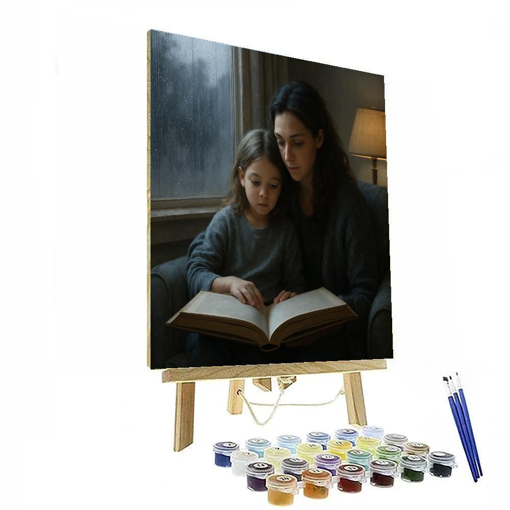 Mom And Child Sharing A Rainy Day Book Paint by numbers kits