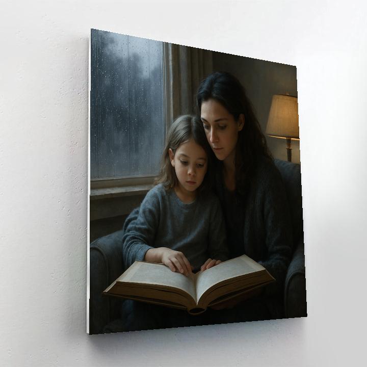 Mom And Child Sharing A Rainy Day Book Paint by numbers kits