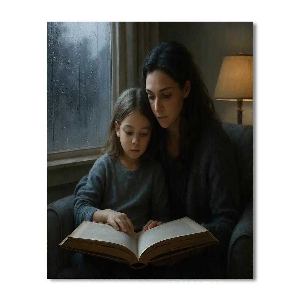 Mom And Child Sharing A Rainy Day Book Paint by numbers kits