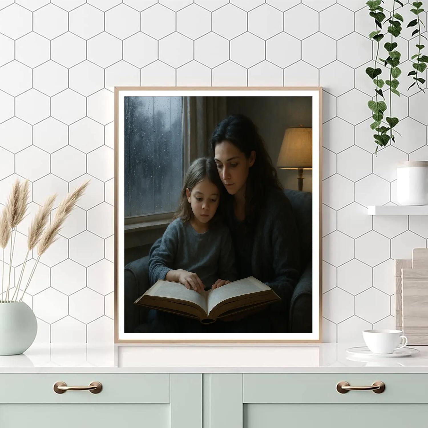 Mom And Child Sharing A Rainy Day Book Paint by numbers kits