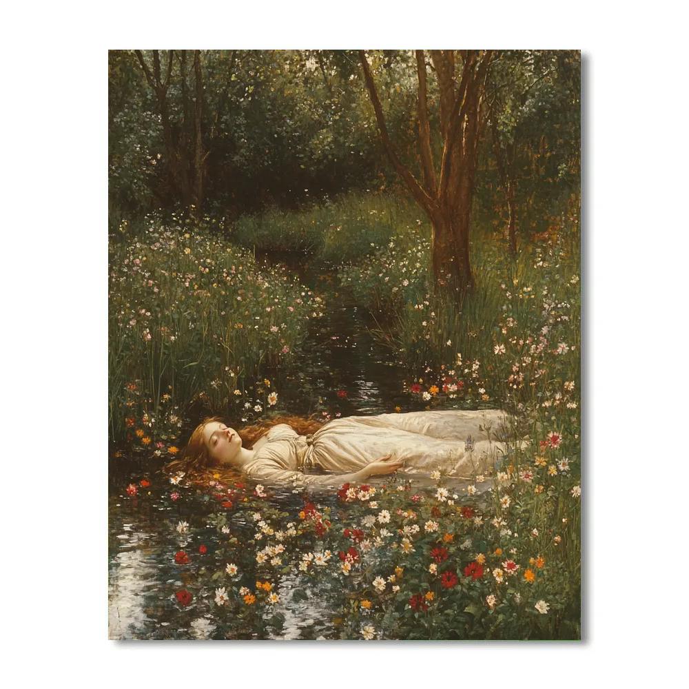 John Everett Millais Inspired Ophelia In Forest Stream DIY paint by numbers