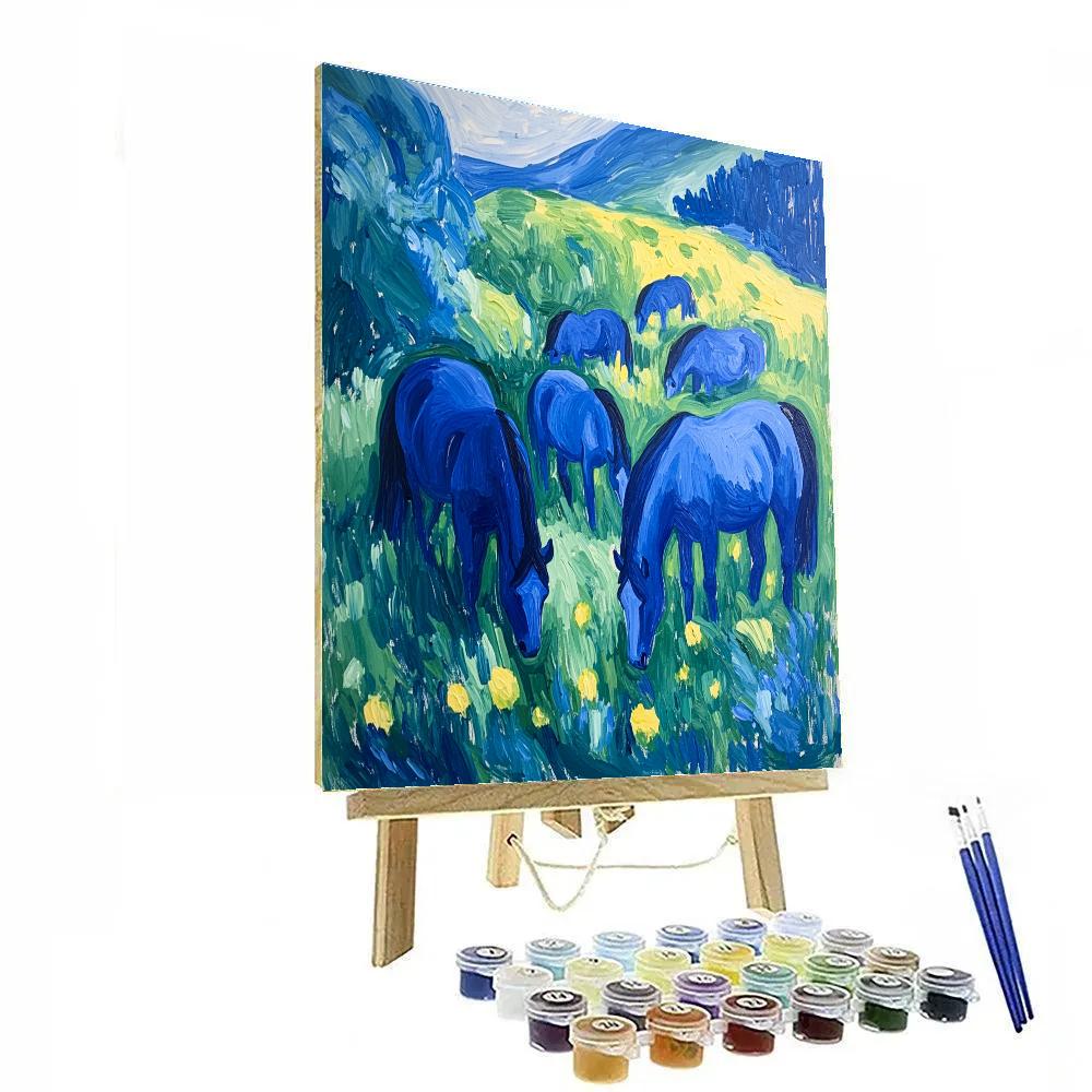 Franz Marc Inspired Blue Horses In Meadow painting number kit