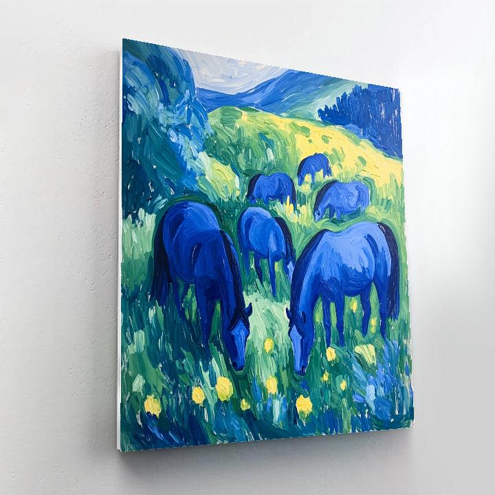 Franz Marc Inspired Blue Horses In Meadow painting number kit