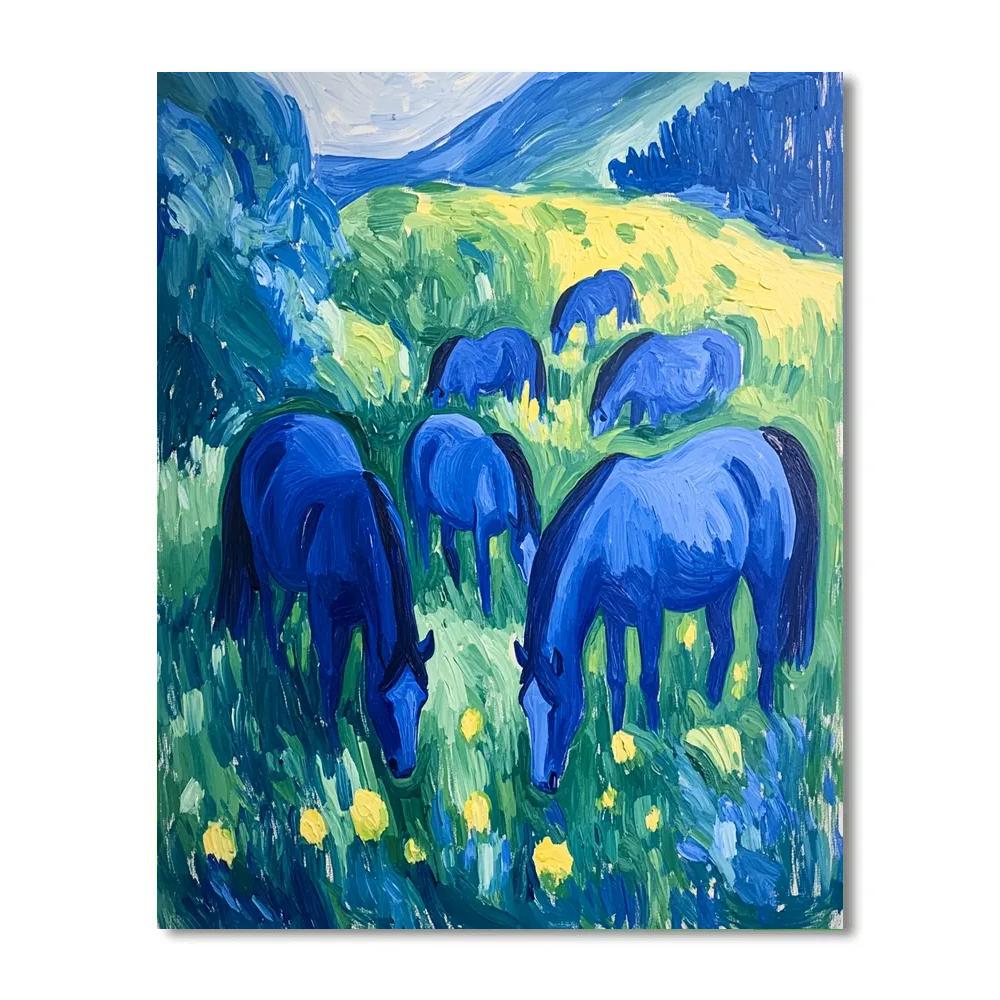 Franz Marc Inspired Blue Horses In Meadow painting number kit