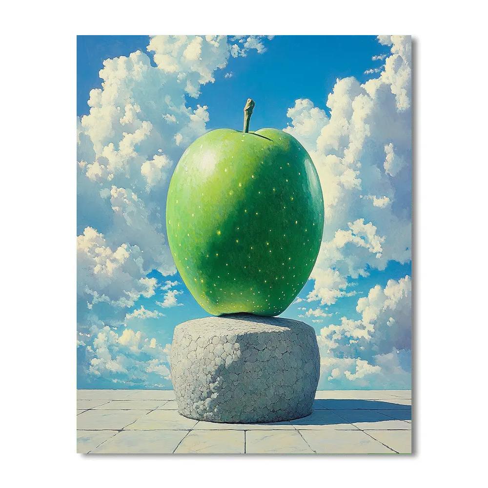 René Magritte Inspired Cloudy Apple paint by color