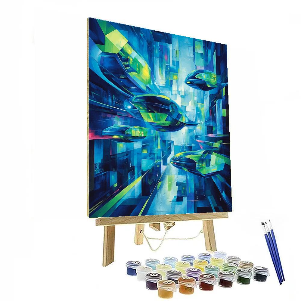 Picasso Inspired Futuristic Travel Number painting