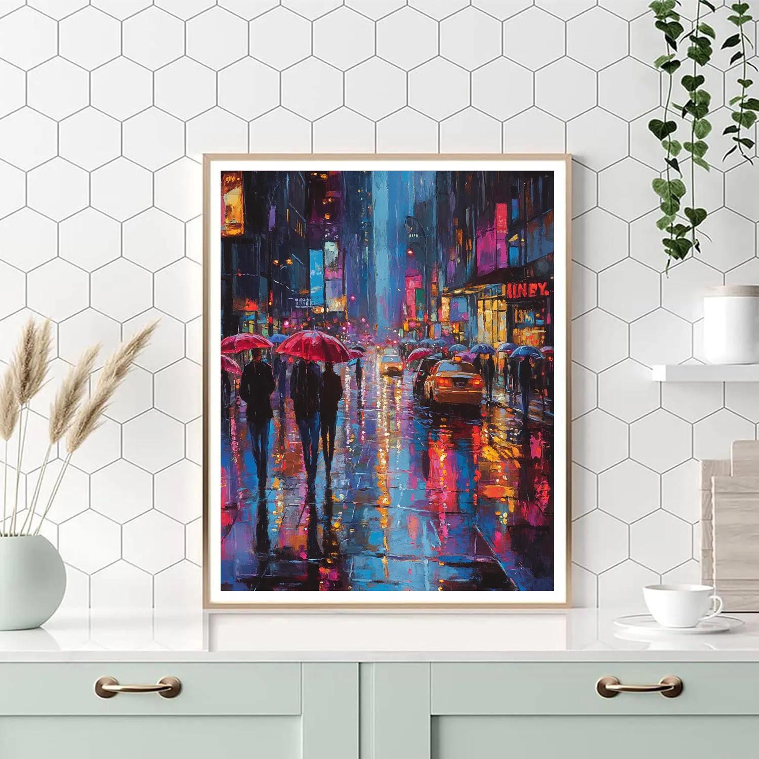 Munch Inspired Rainy Street paint by color
