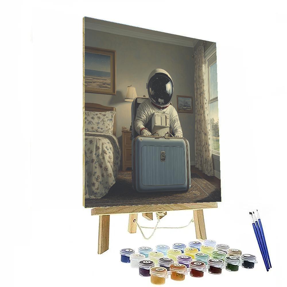 Magritte Inspired Astronaut In Suitcase Numbered painting kits